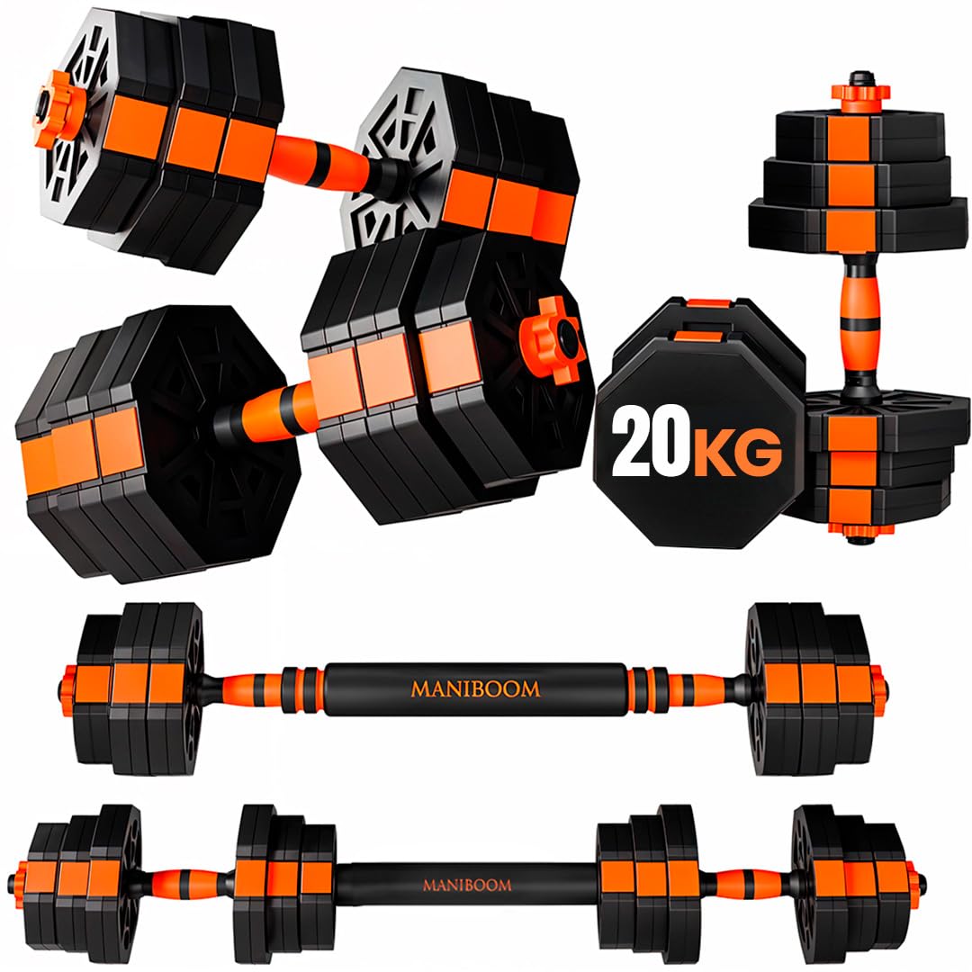 ManiBoom Pesas y Mancuernas Ajustables - Kit de Pesas Ajustables con Barra y Cierre de Seguridad - Equipo de Entrenamiento Progresivo para Toda la Familia