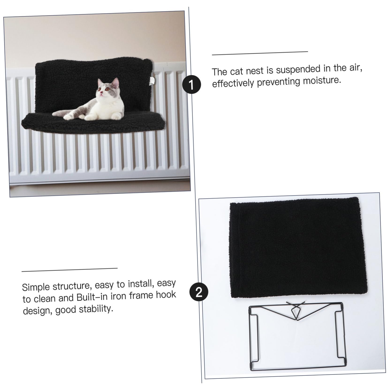 Schwarzes Fleece Katzen Haustierbett Mit Eisenrahmen Hängendes Heizkörperbett Platzsparend Abnehmbar Waschbar Haustierbett Für Katzen Und Kätzchen