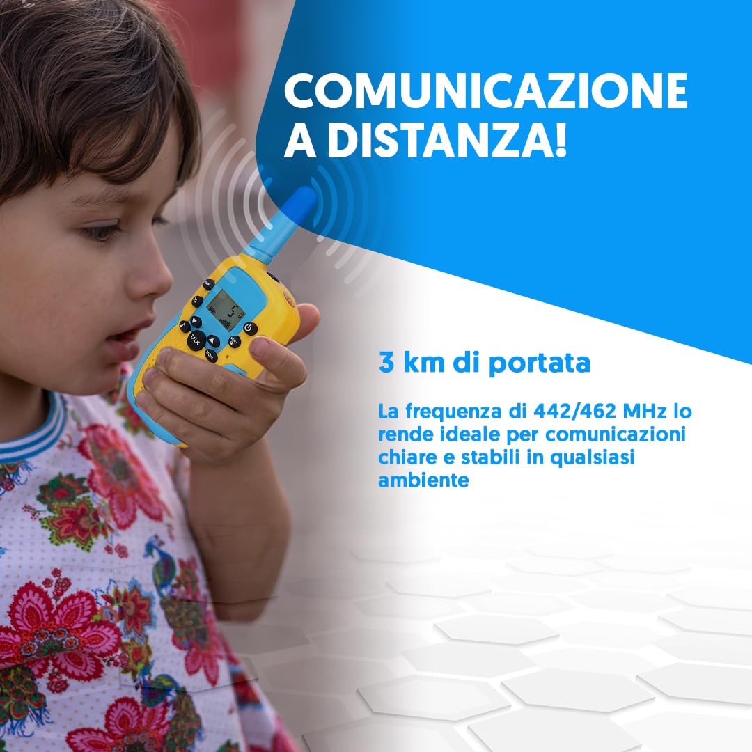 NK Set di 3 Walkie-Talkie per Bambini di 4 5 6 7 8 9 Anni (Batterie Incluse) - Lunga Distanza 3km, Display LED, 22 Canali, Giocattolo per Bambini con Torcia, Regalo di Natale Compleanno (3 unità)