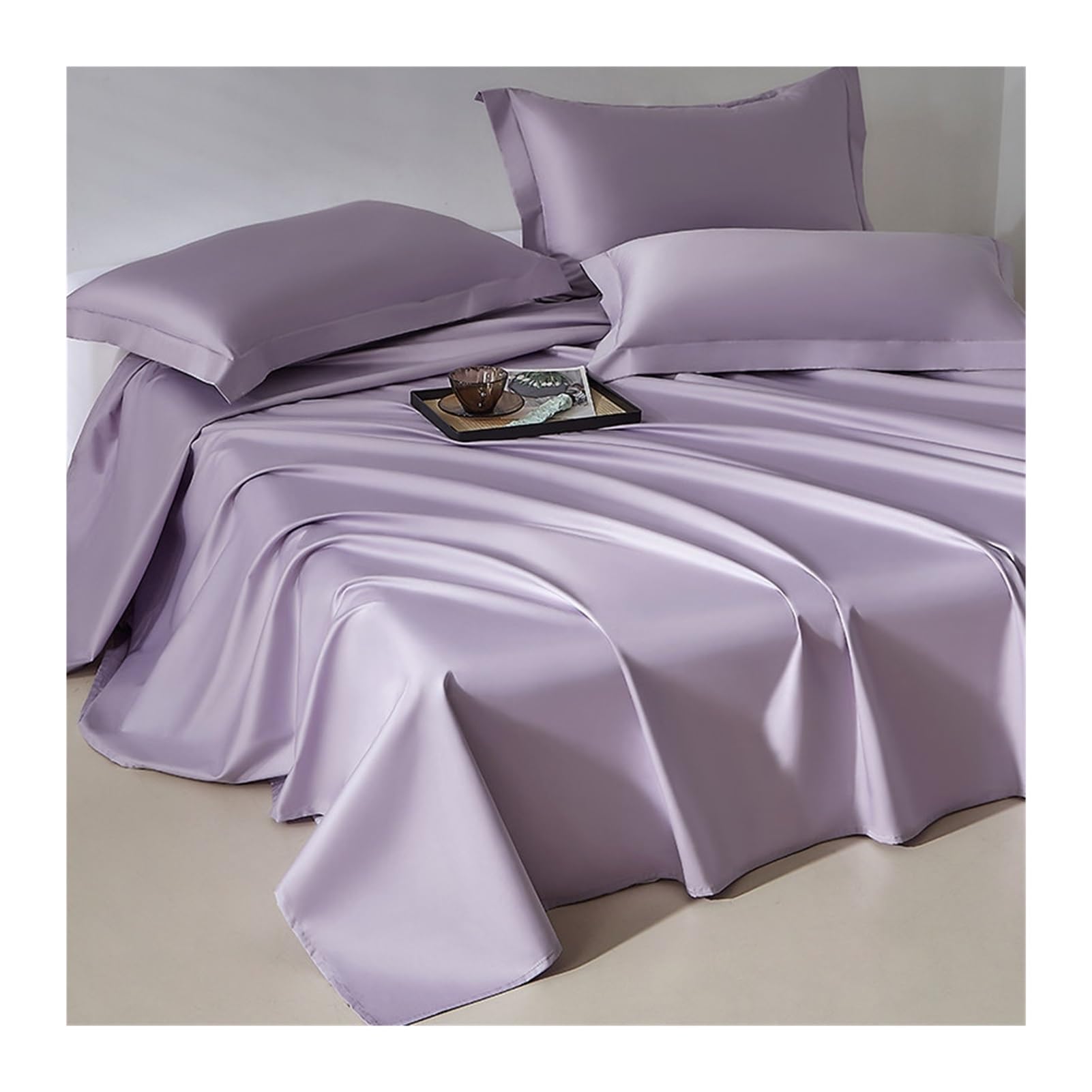 GBHMJU 300TC 100% Long Staple Cotton Flat Sheet Soft Sateen Weave Top Sheet(Purple,250x250cm+48x74cm x2)
