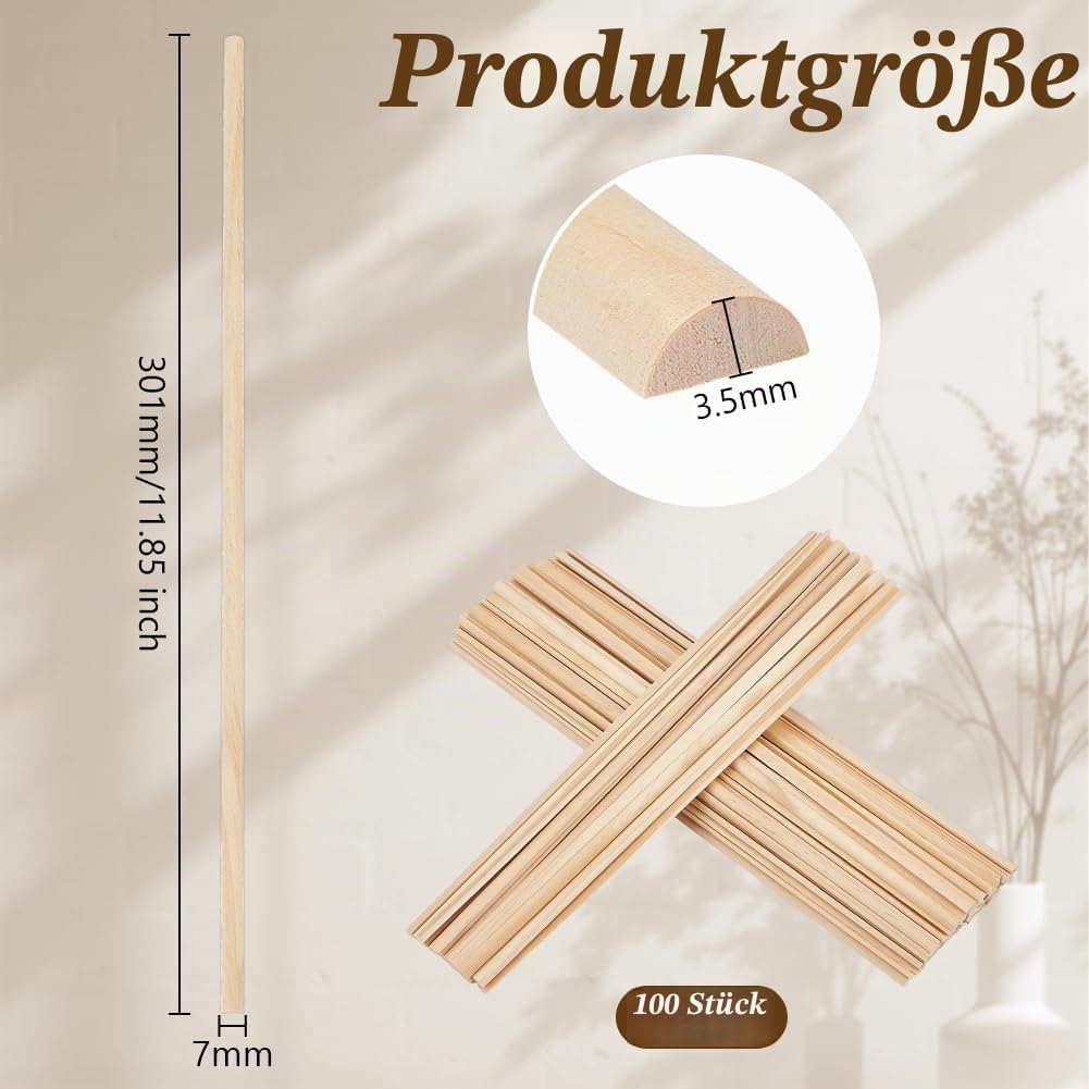 OLYCRAFT 100 Stück 301x7mm Halbrunde Holzdübel 3.5mm Holzdübelstangen Unbehandelte Holzbastelstäbe Halbrunde Bastelstäbe Gebogene Holzdübelstangen Zum Flechten von Wandteppichen DIY Bastelarbeiten