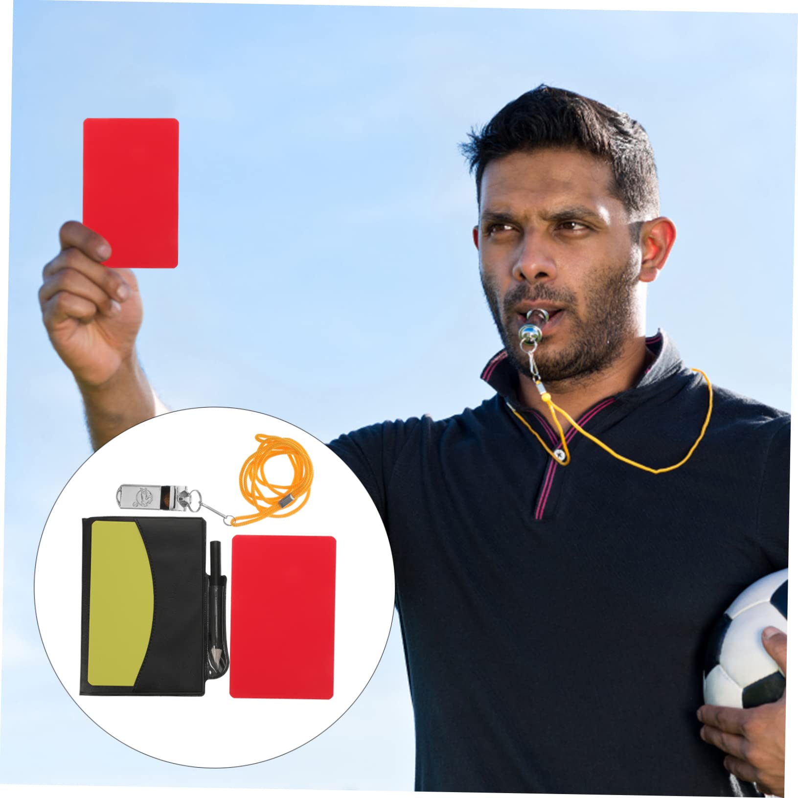 Kisangel 3 Juegos Árbitro Tarjeta y Amarilla Silbato De Entrenador De Metal Libretas De Puntuación Del Árbitro Silbato De Fútbol Tarjetas De Futbol A Cuadros De Polivinilo