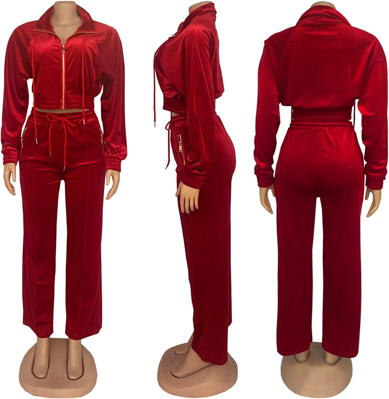 Adogirl Women 2 Piece Outfits Velour Sweatsuit Jogging Suit Full Zipper Sweatshirt + Wide Leg Sweatpants Tracksuit Lounge Set - Image 4