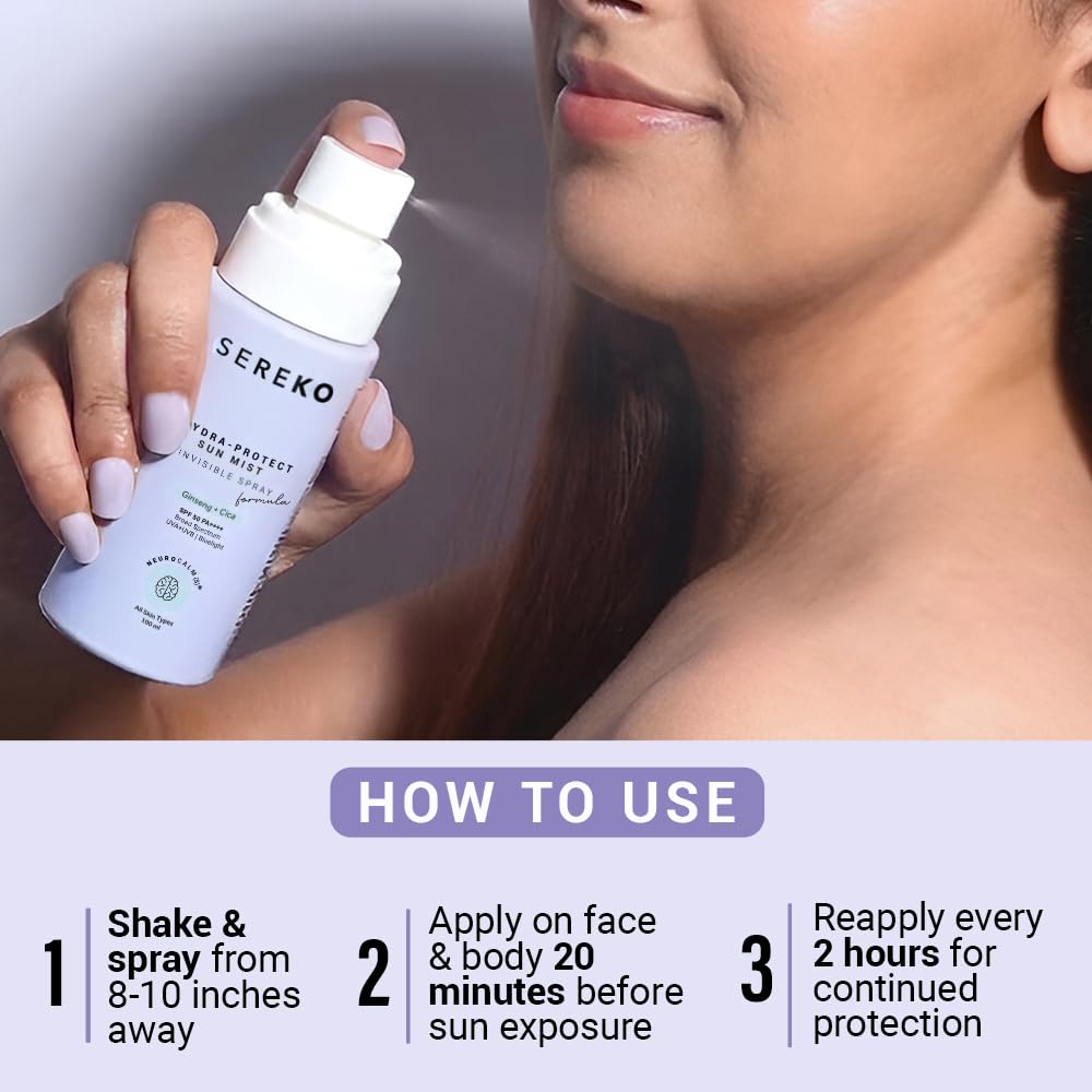 SEREKO Hydra-Protect Face & Body Sunscreen Spray SPF 50 PA++++ | Invisible, Non-Greasy Broad Spectrum UV Protection | Hydrating Cooling Mist | For All Skin Types | 100 ml 2