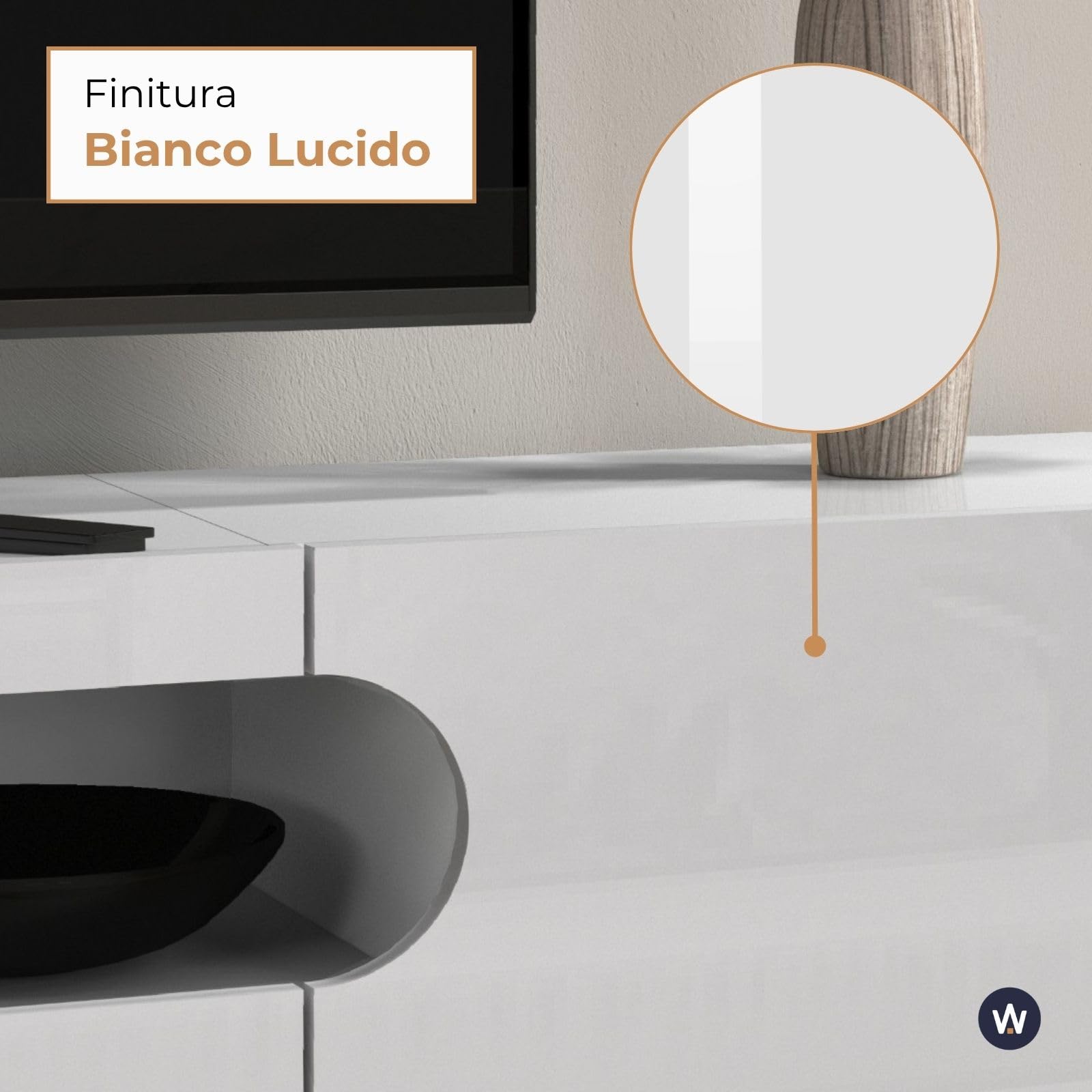 WHOUS Mobile Porta TV REAL per Soggiorno con 4 Ante, Mobile Tv per Salotto in Legno, 240x40x60 cm, Bianco Lucido