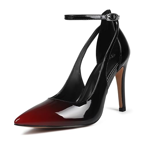 Dipyrne Women's High Heels Closed Pointed Toe Sexy Lace Up Wedding Evening Dress Pumps Shoes - 9.5 - Black-red