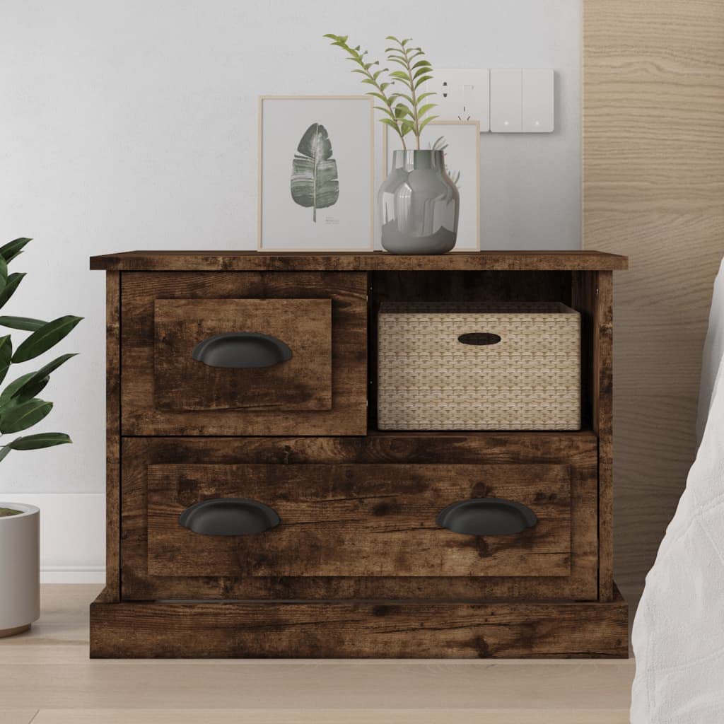 Table de chevet chêne fumé 60x39x45cm meuble rangement lit adulte