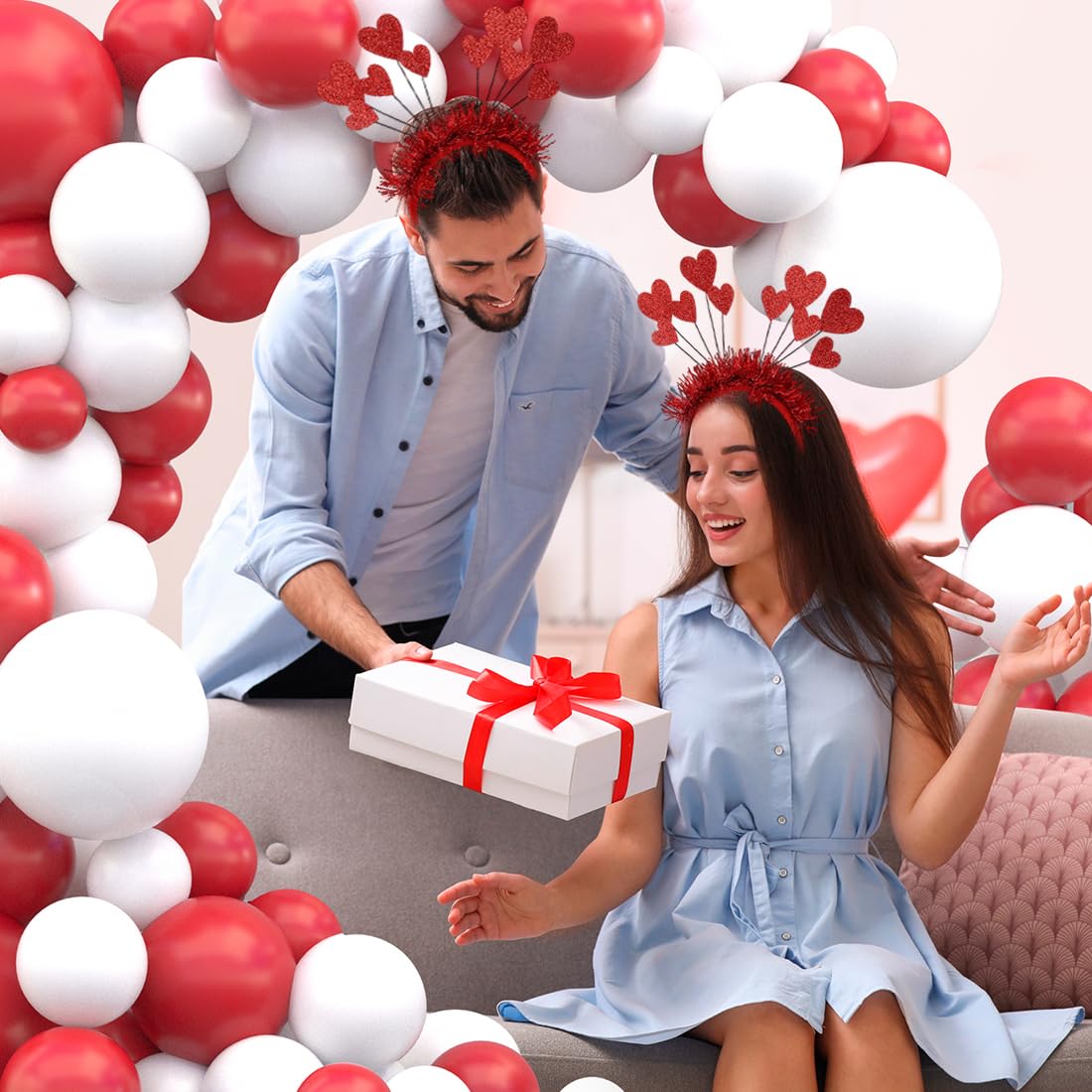 BAUCH Cerchietto con Cuore Rosso Paillettes per San Valentino, Accessorio Capelli per Donna e Ragazza, Ideale per Matrimoni e Feste