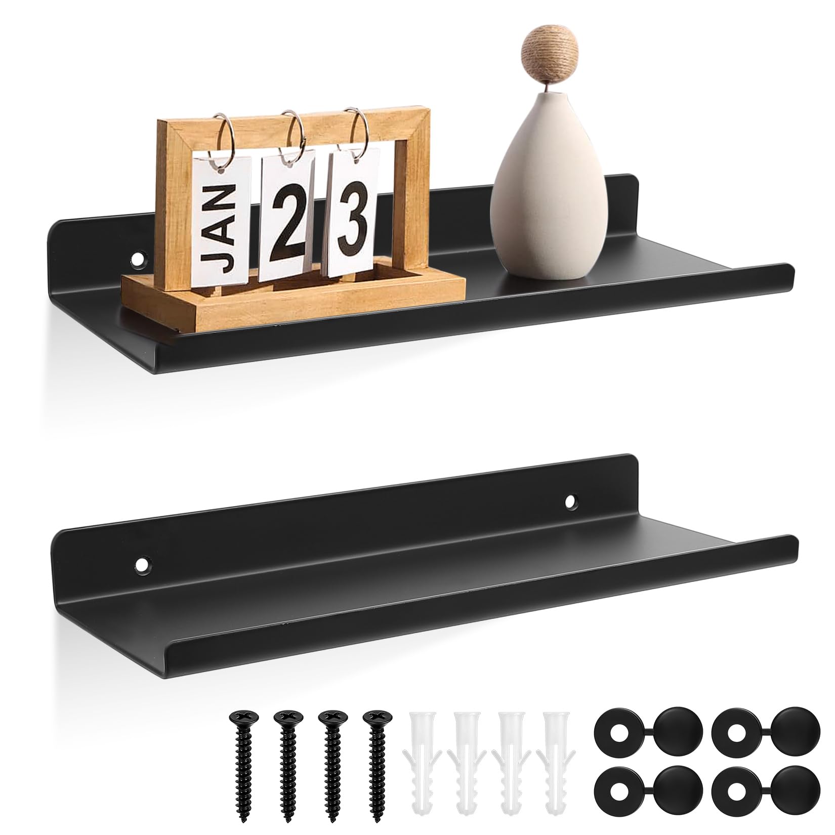 2 Pcs Estanteria ParedNegro Pequeños, Estantes de Pared, Baldas Flotantes Metálica, Estantes Flotantes, Baldas Pared Estanteria para Dormitorio Cocina Baño, 30x12x3,5 cm