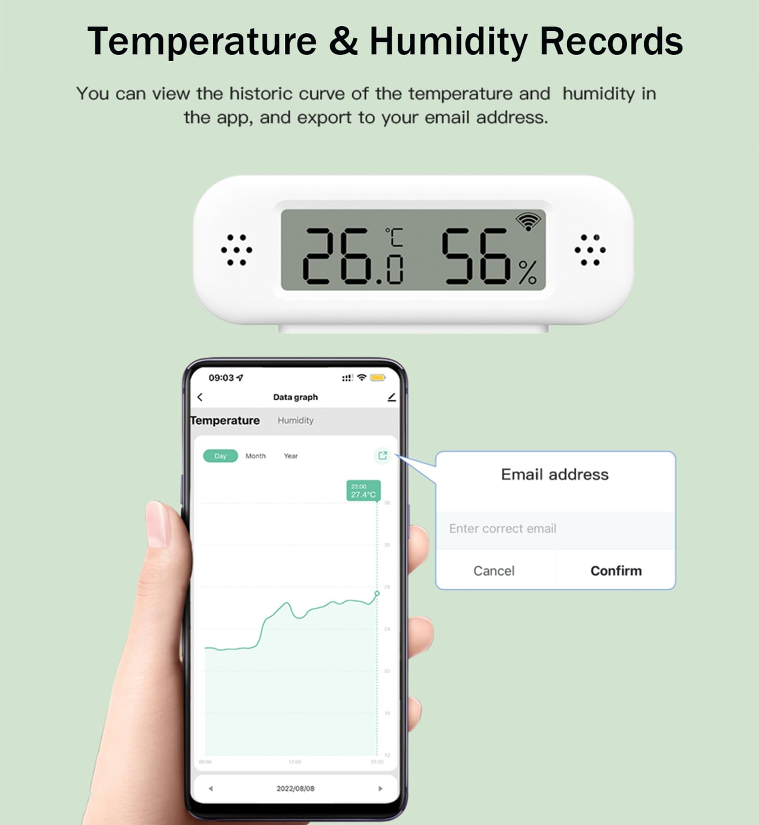 WiFi Thermometer Hygrometer Indoor: Smart Temperature Sensor, Digital Temperature Humidity Monitor with Smart App & Data Recording, Compatible with Alexa, for Bedroom Greenhouse Cellar (1 Pack)