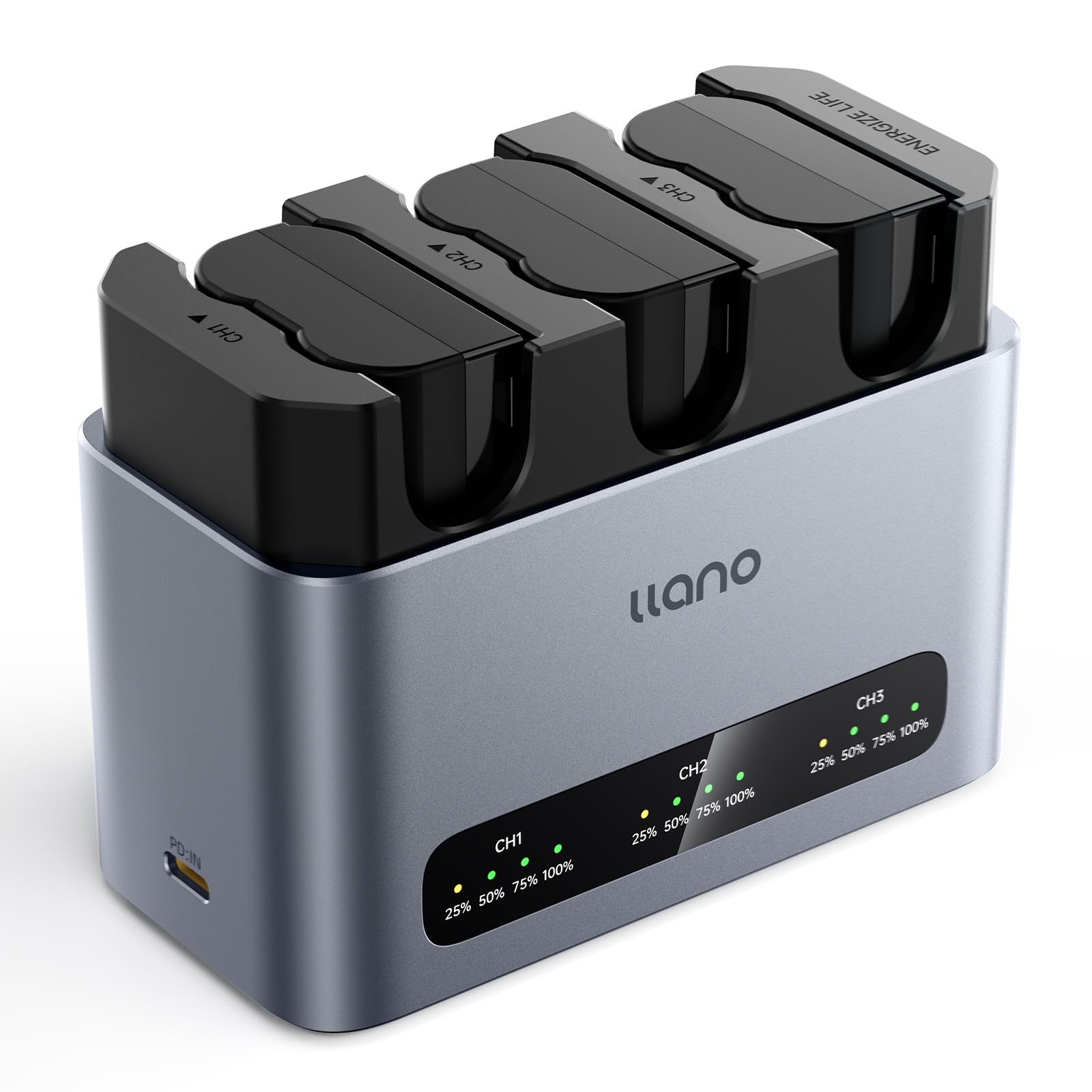 llano confezione da 3 batterie EN-EL15C e caricabatterie rapido da 30W per Nikon Z8, Z7II,Z5II, ZF,Z6III, D850, Z7,Z6II, Z6, D7500,D750, D7200, Alluminio CNC, carica completa in 2,8 ore, display LED