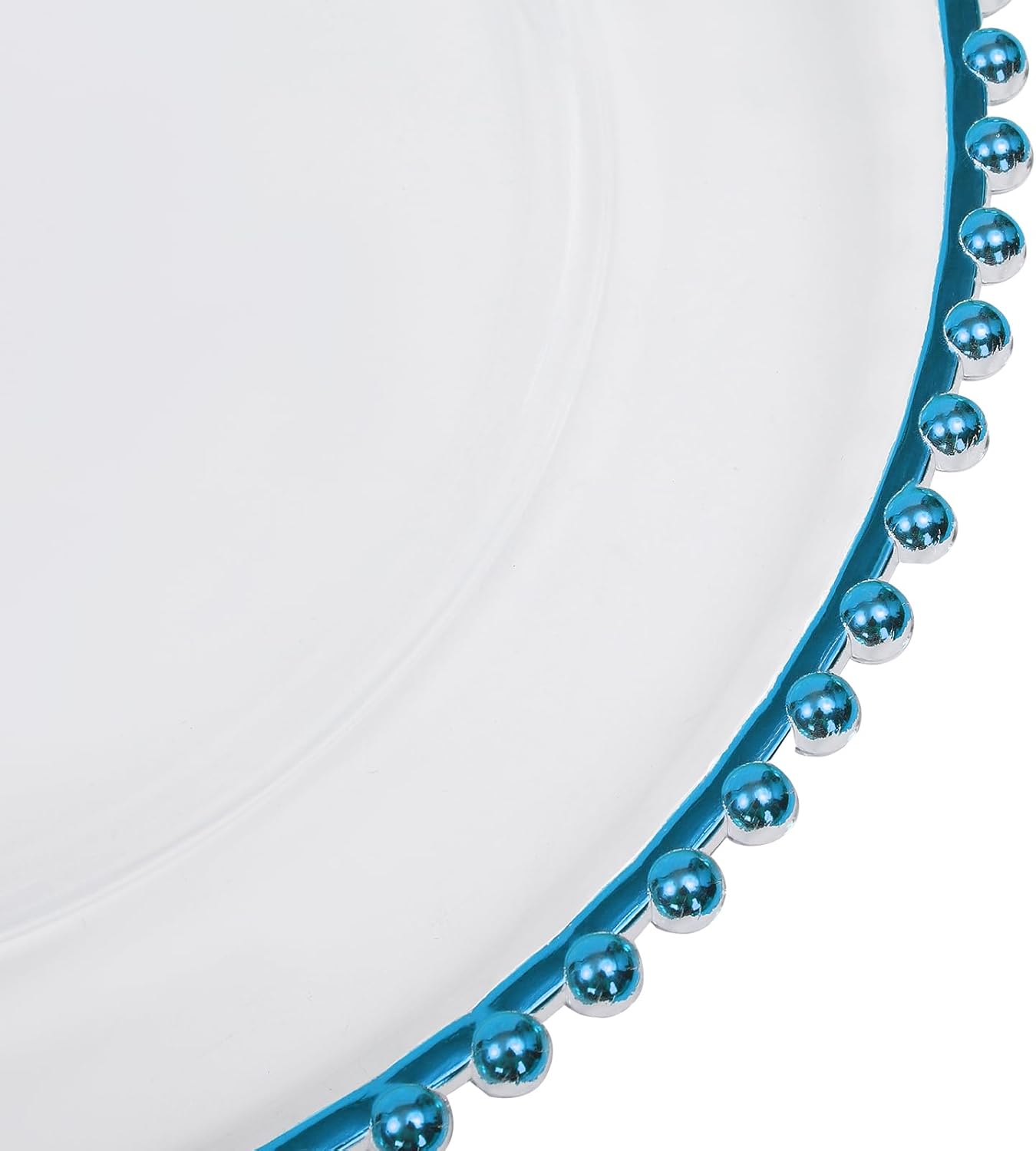 25Pcs Clear Plastic Dinner Plates, 12.6 Inch Disposable Plastic with Beads for Christmas Banquets Wedding Party (Clear, Blue, Round)