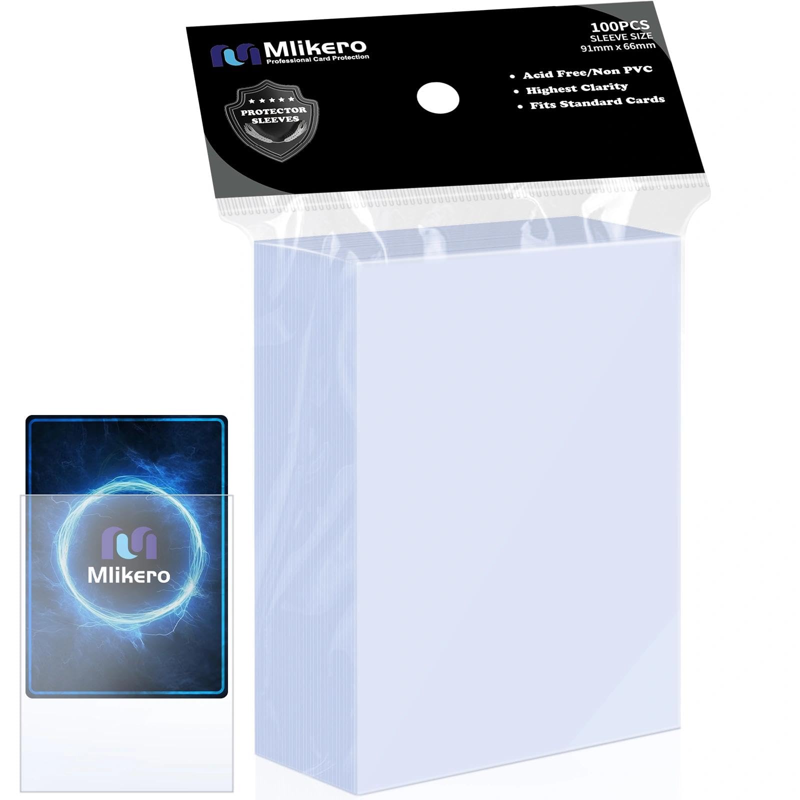 Mlikero 100 Count Card Sleeves, Clear Soft Trading Card Sleeves, Polypropylene (PP), Fit for MTG, TCG, Baseball, Football, Game Cards