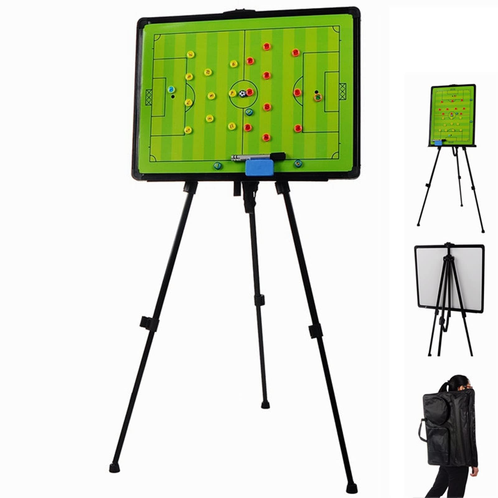 Grande lavagna magnetica per allenamento tattico di calcio, treppiede portatile con pezzi di marcatura e gomma, include borsa per il trasporto per la guida sul campo