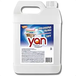 Sabão Liquido Soft Lava Roupas Brancas e Coloridas Remove Manchas e Limpa Sujeiras Mais Difíceis Yan 5 Litros