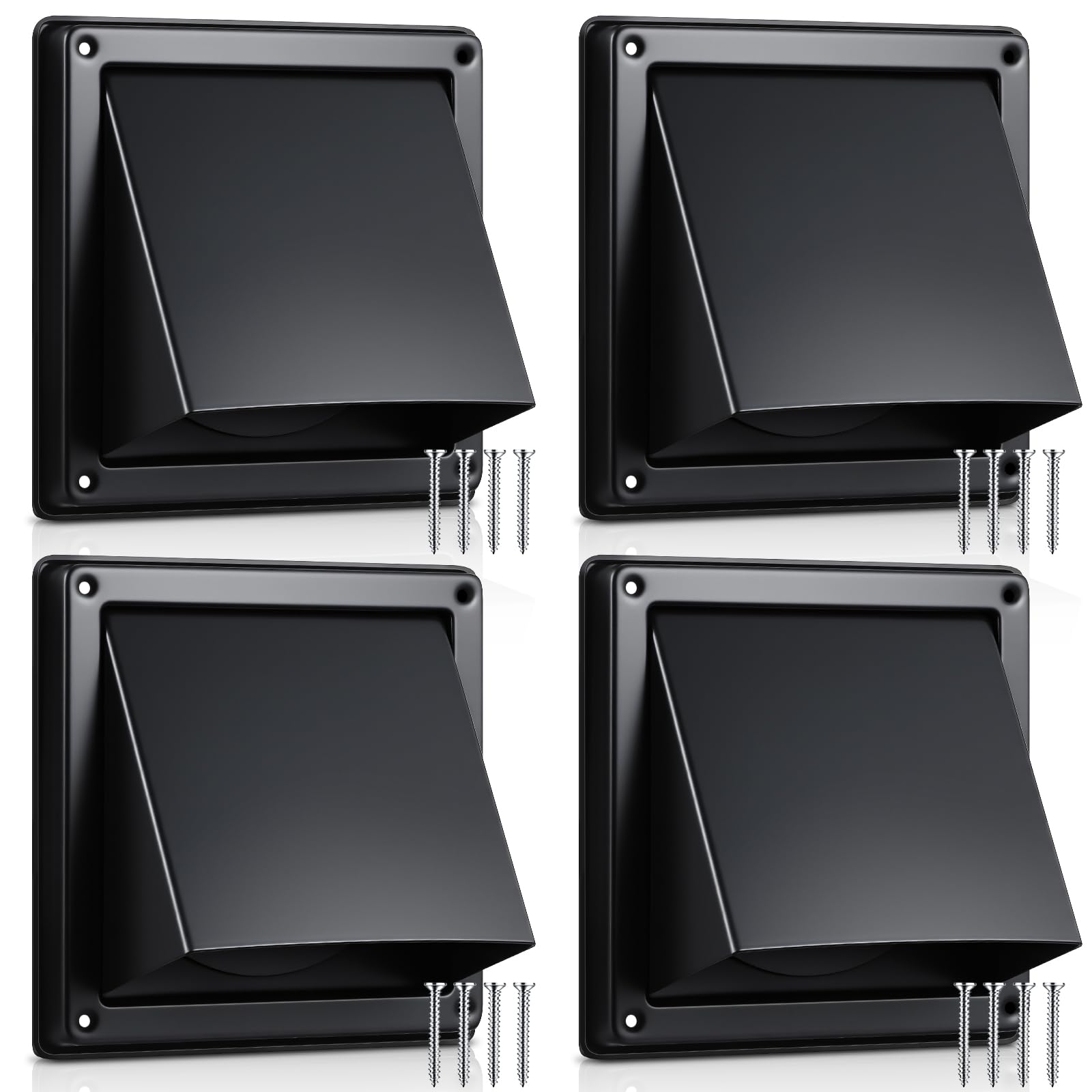 Gisafai 4 Pcs 4" Dryer Vent Cover Outside, Stainless Steel External Extractor Wall Vent with Cushioned Non Return Flap &amp; Rubber Gaskets for Home Bathroom Exhaust Fan Cove (Black)