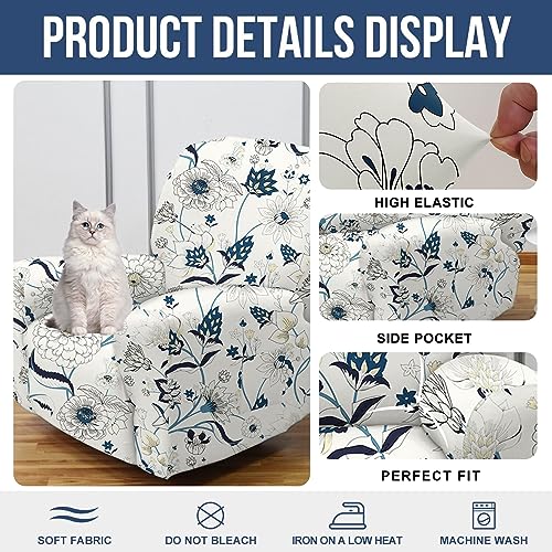 NILUOH Recliner Covers 4-Pieces Stretch Lazy Boy Recliner Chair Covers with Pocket Floral Pattern Reclining Slipcovers Soft Sofa Slipcover Furniture Protector for Pets Kids (Recliner, Pattern 31) - Image 3