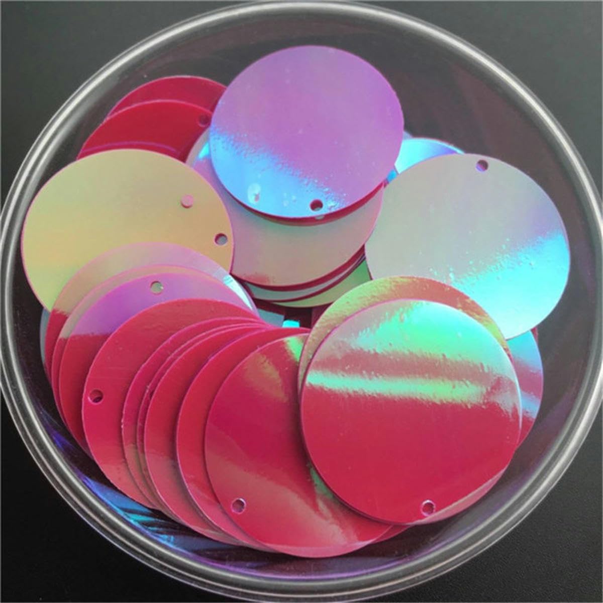 10mm 15mm 20mm 25mm 30mm PVC Piatto Tondo Sciolto Paillettes Paillettes Cucito Accessori Artigianali per Matrimoni con 1 Foro Laterale-Laser Green-15mm 150g