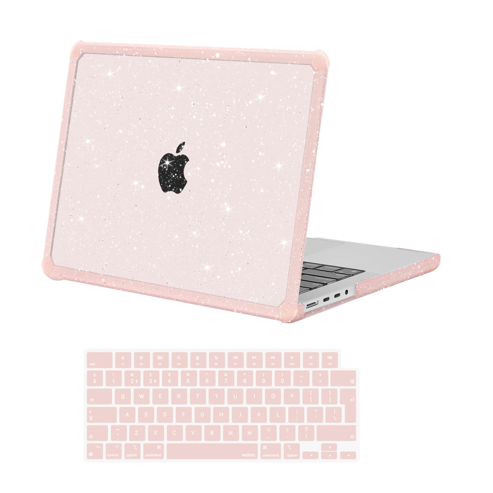 MOSISO Custodia Compatibile con MacBook Pro 14 Cover 2025-2021 M5 A3434 M4 A3112 A3185 A3401 M3 A2918 A2992 M2 A2779 M1 A2442, Case Glitter Anti-Crepa Paraurti TPU Pesante&Copritastiera, Rosa