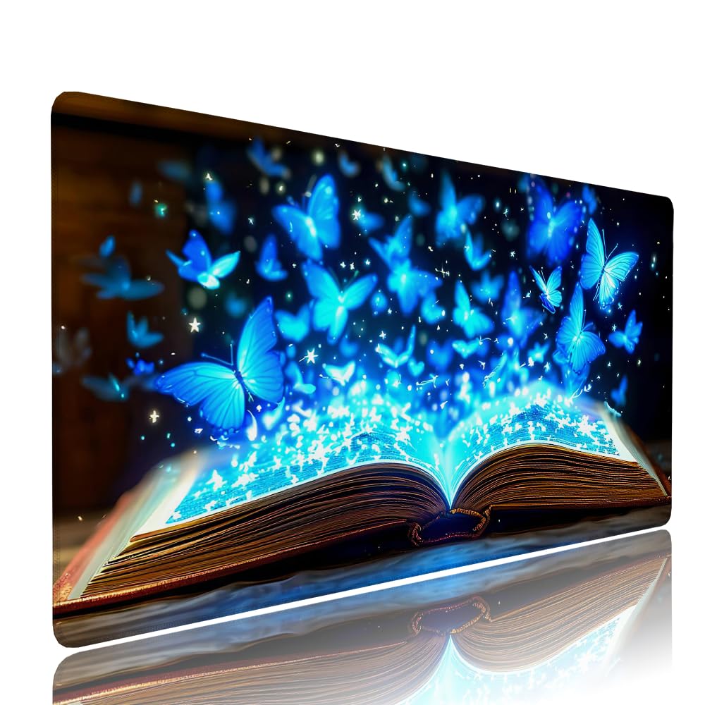 Generico Alfombrilla de Mouse para Juegos, Blu, XXL, Antideslizante, Impermeable, Diseño de Farfalla, Extendido, Grande, 1200x600x3mm, para PC, Laptop, Ufficio, Famiglia d-770
