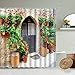 Retro Rustico Street View Tenda da doccia Porta ad arco Giardino Piante verdi Fiore Vite Scenario Bagno Decor Gancio Schermo S.4 180x180 cm