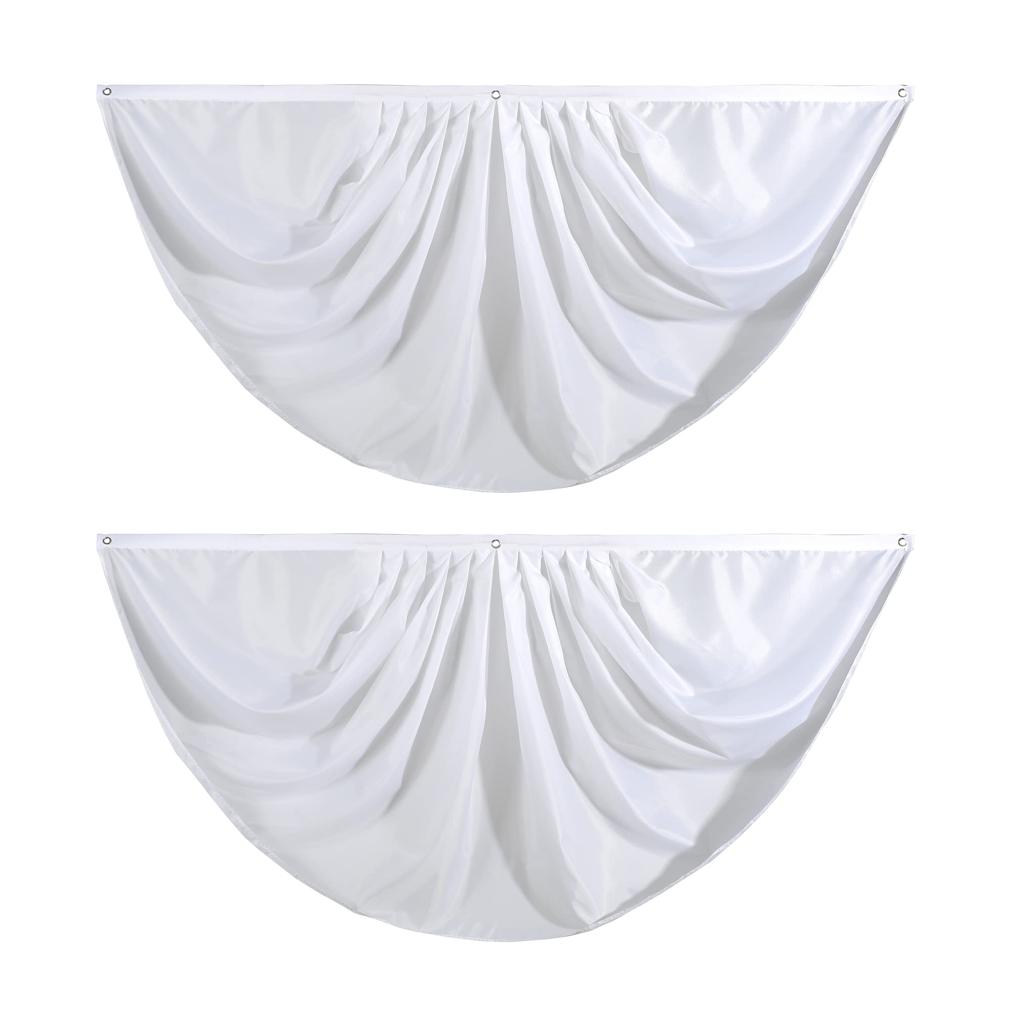 White Pure Solid Colour Pleated Fan Flag Bunting 3 x 6 Ft Colour Pleated 2 Pcs Fan Flag Banner Indoor/Outdoor/Front Porch Decorations, Colour Half Fan Flag Patriotic Holiday Decorations.