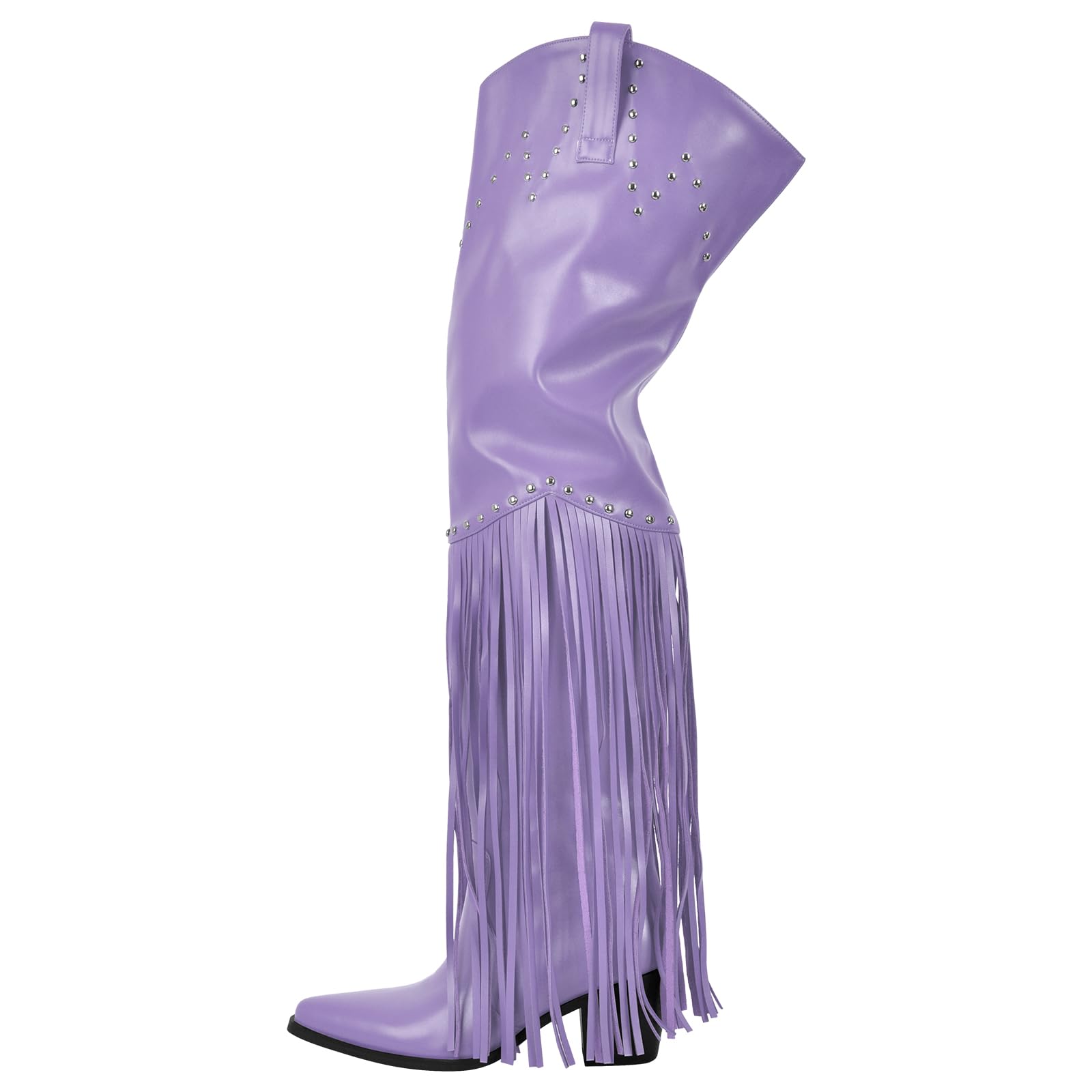 richealnini Western Thigh High Cowboy Boots with Fringe Over Knee Wide Calf Cowgirl Boots