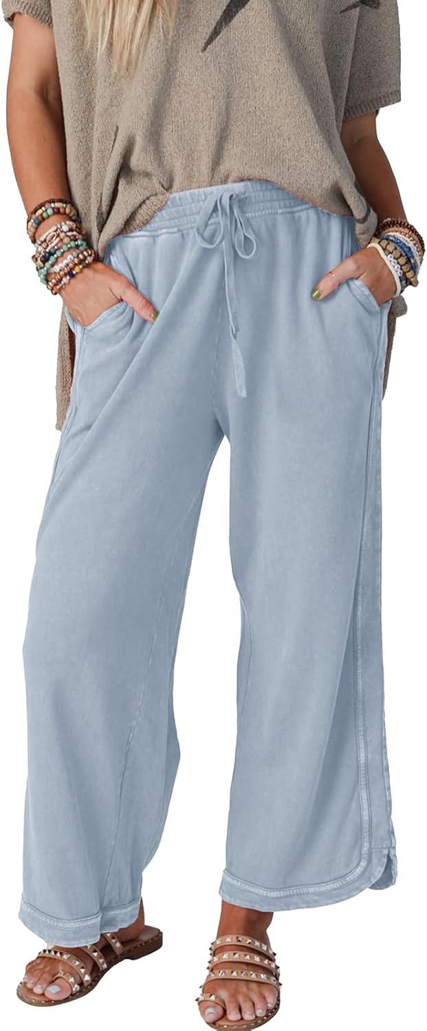 Gnveub Women's Yoga Pants Lightweight Wide Leg Sweatpants High Waisted Drawstring Loose Lounge Pant with Pockets