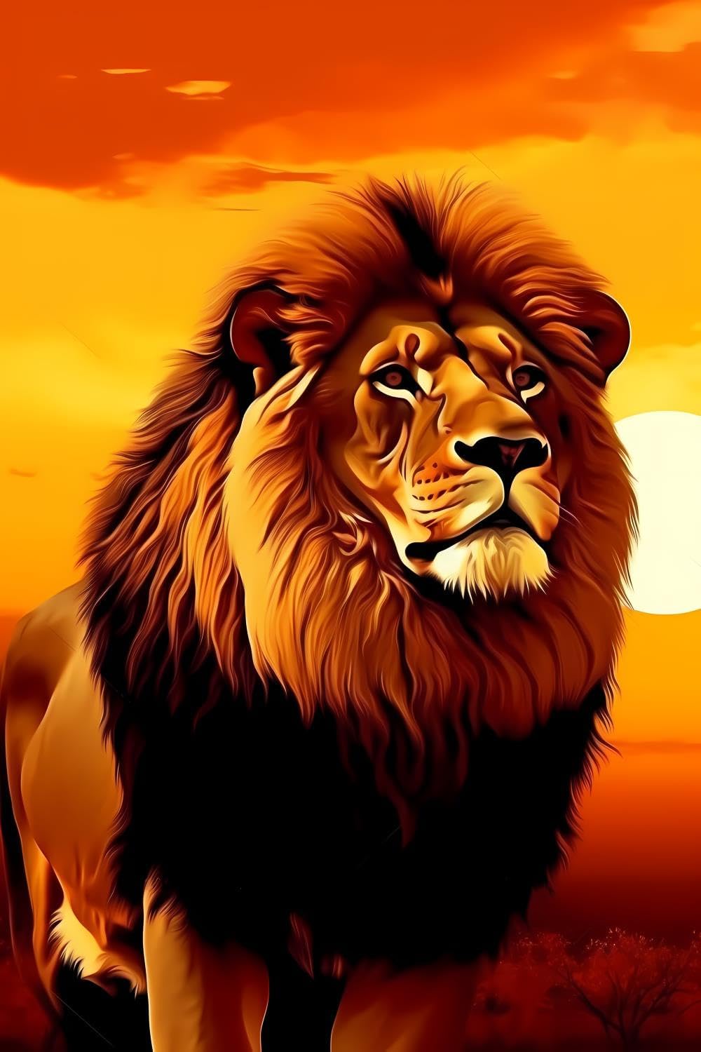 SOIOEOR 5D Lion Diamond Painting Kits,Lion at Sunset Diamond Art Crafts Home Wall Decor Gift Round Diamond Dots for Adult 20x30 inch