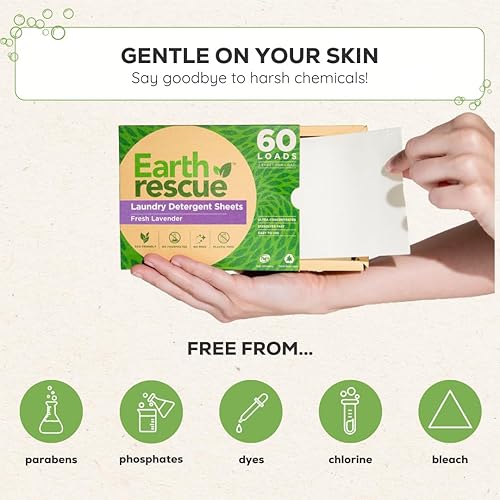 Miniatura 5 de Earth Rescue 30 hojas de detergente para ropa de lavanda, ecológicas, sin fragancia, tecnología sin líquido, biodegradable, sin plástico, ideal para