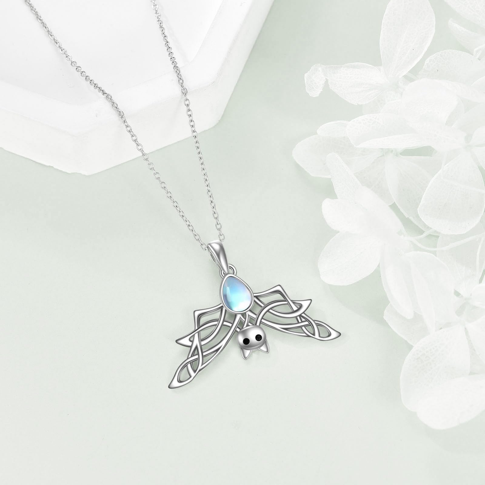 YAFEINI Collana a pipistrello per uomo e donna, in argento Sterling con pietra di luna, con ciondolo a forma di animale, regalo per donne e ragazze