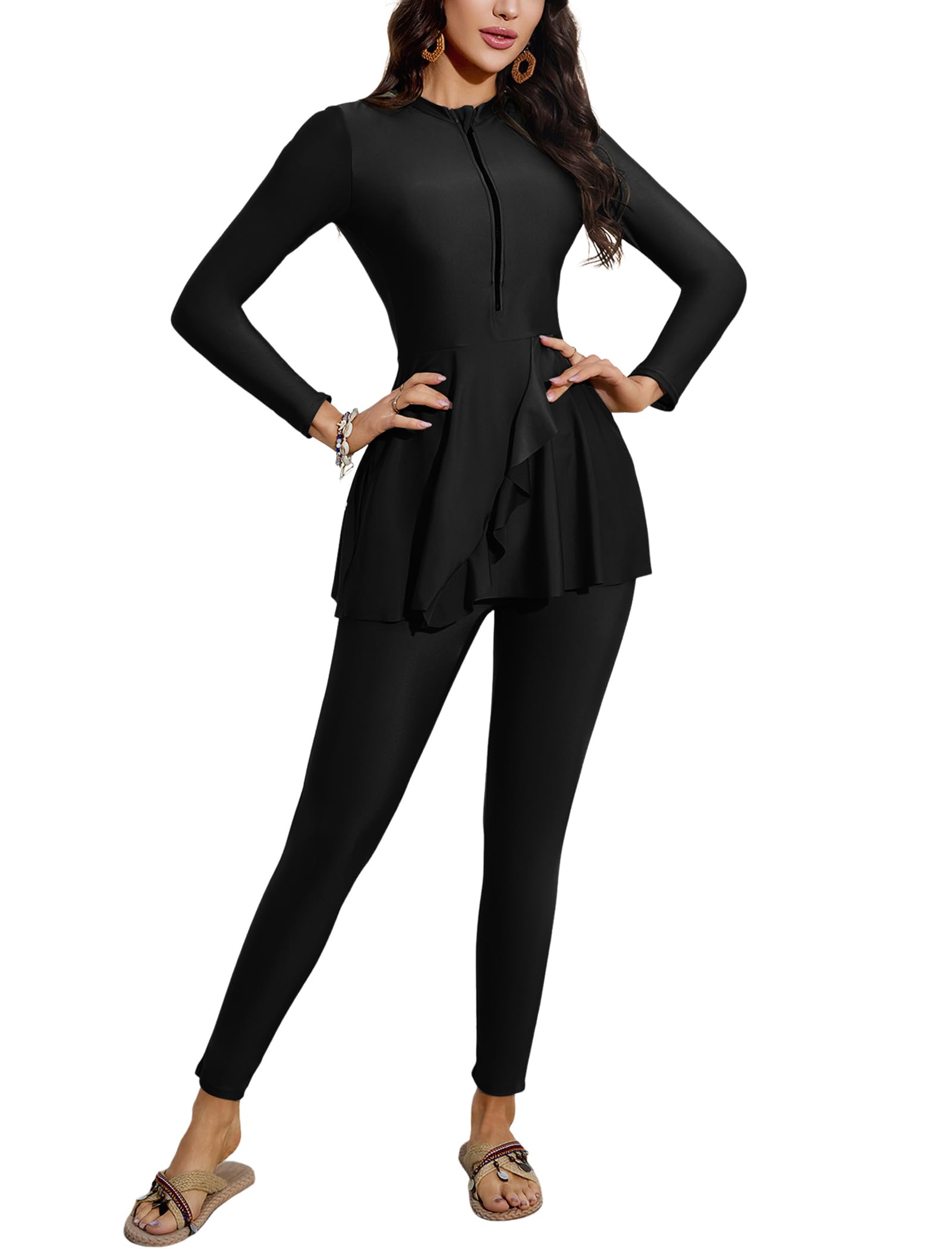 Costume da bagno da donna modesto: Burkini a maniche lunghe, 2 pezzi, copertura completa, muta Rash Guard - Costume da bagno musulmano