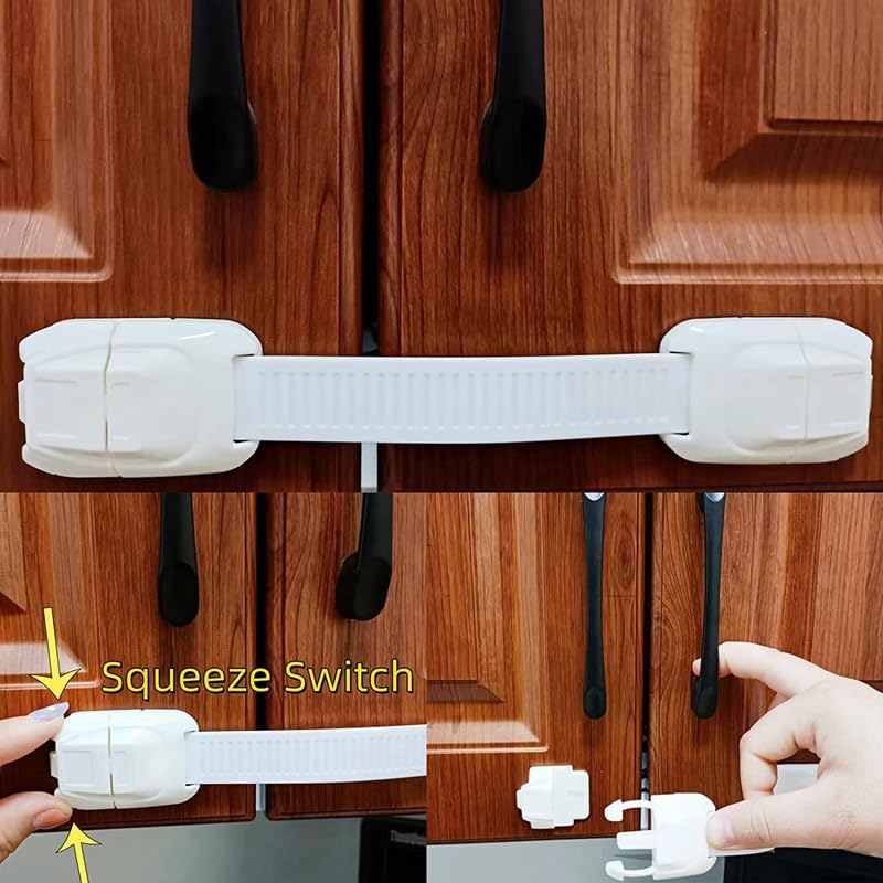 12 Pack Cabinet Locks No Drill Multi-Use Adhesive Straps Latches For Babies Child - (Color: Random Color)