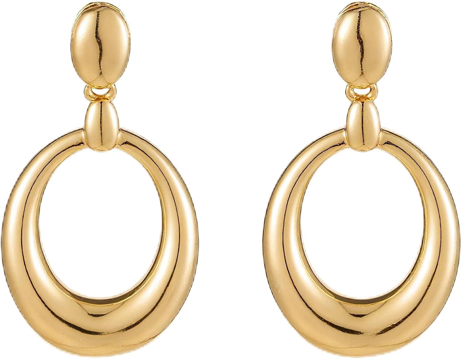 Large Gold Oval Circle Drop Dangle Earrings for Women Trendy Geometric Statement Earrings Jewelry