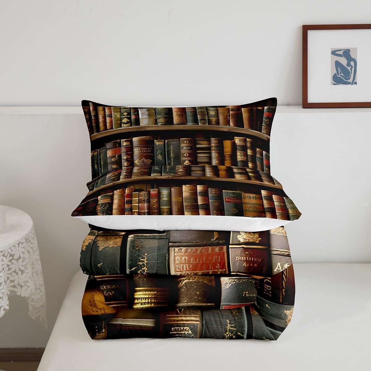 Feelyou Kids Library Comforter Set Twin Size, Old Books Kids Boys Girls Bedding Set Retro Wooden Bookshelf Comforter Vintage Museum Duvet Set Teens Room Decor Microfiber Bed Set