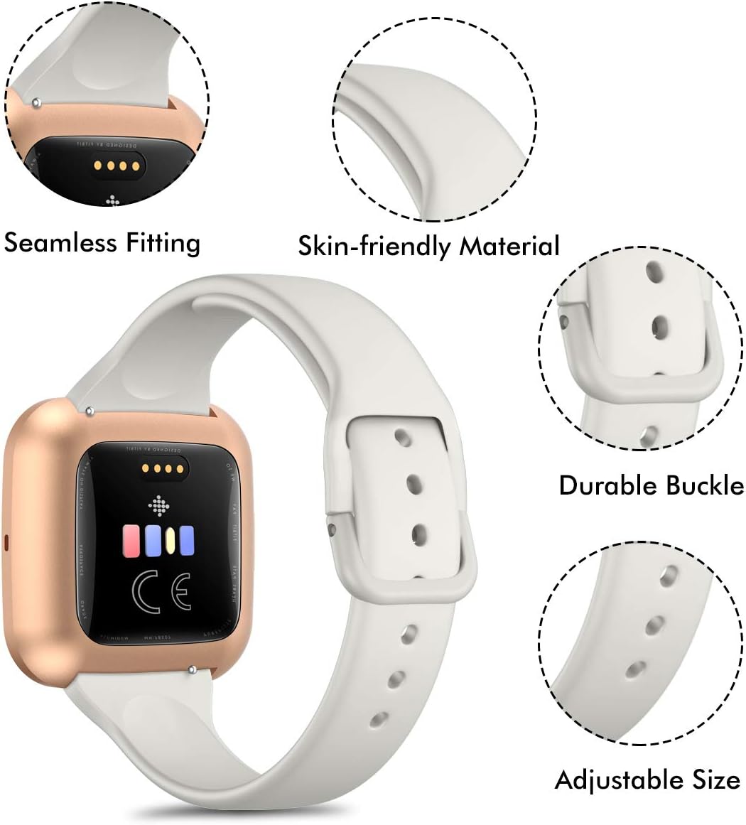 CAVN 3 Pcs Sport Bands Compatible with Fitbit Versa 2 / Versa/Versa Lite, Bands for Women Men Silicone Narrow Watch Strap Replacement Waterproof Breathable Wristband Accessories