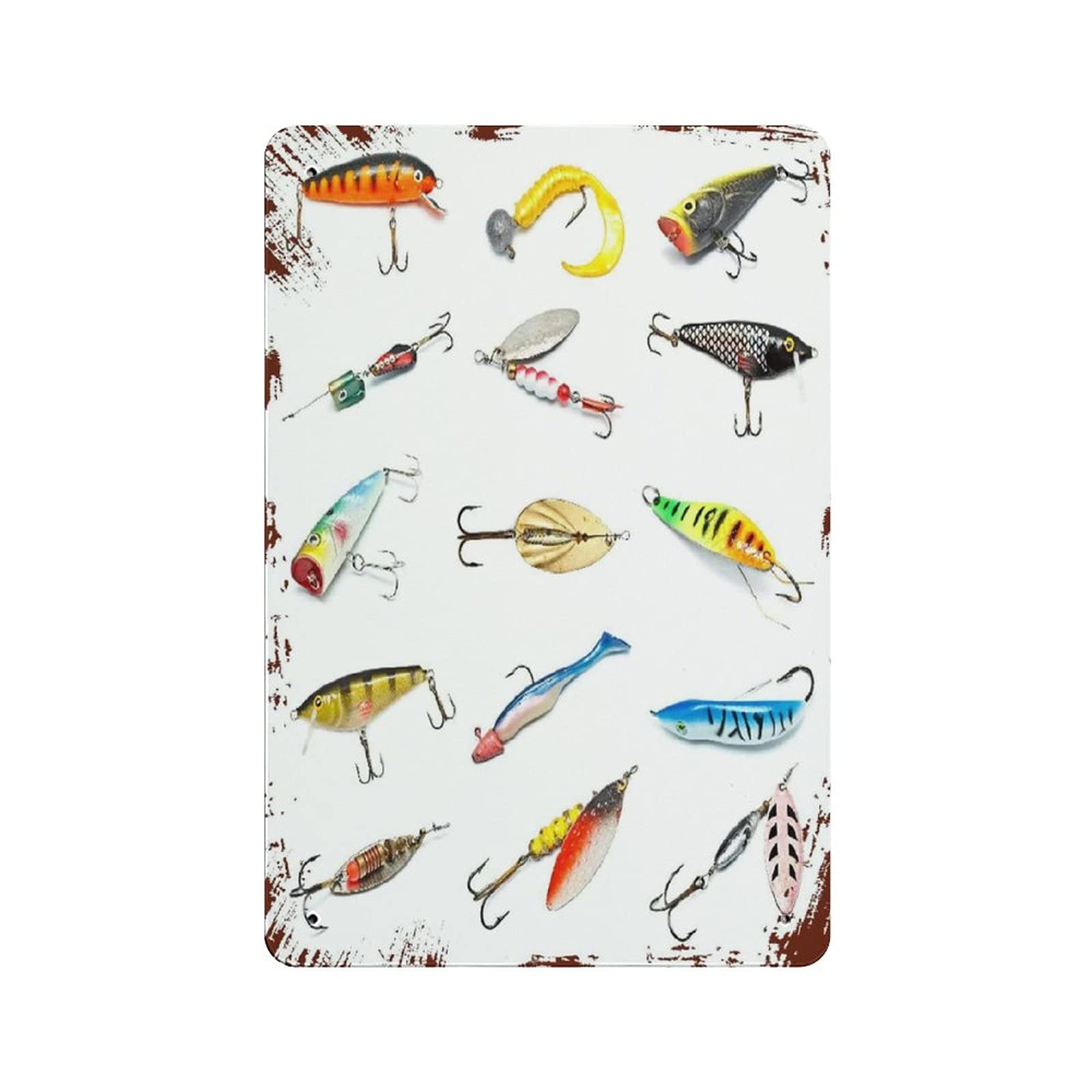 Metal Tin Sign Fishing Several Fish Hook Equipment Objects Vintage Tin Poster Metal Sign Wall Decoration Country Kitchen Home Garage Decor 12"x8"