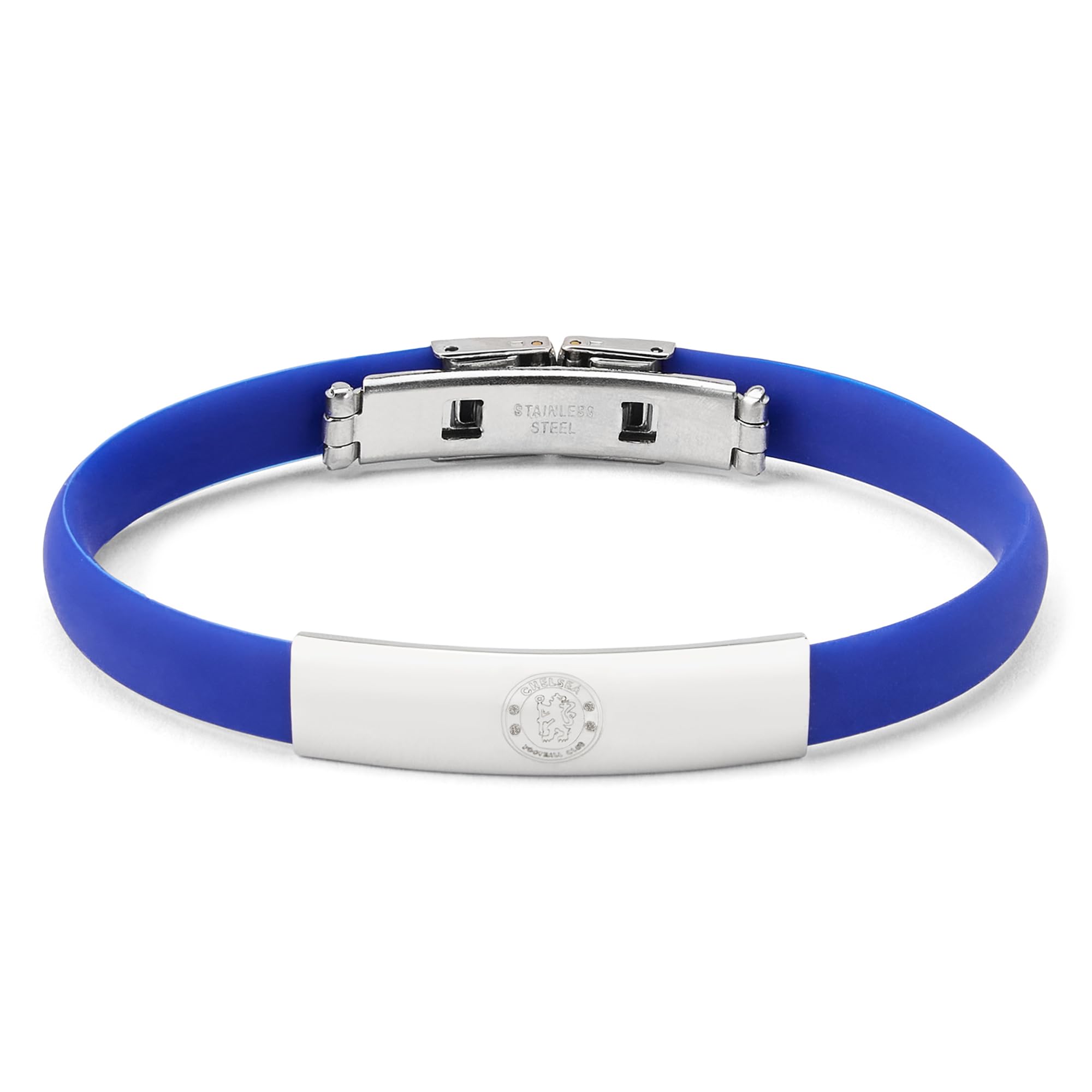 The Gift Scholars Official Club Merchandise Chelsea FC Crest Bracelet, Stainless Steel and Silicone Band, Official Football Merchandise