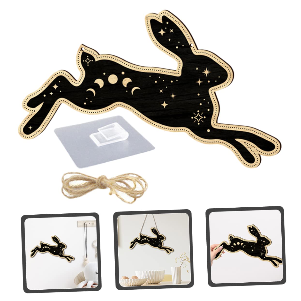 ABOOFAN 4 Pz Ciondolo Coniglio Decorazioni casa Bedroom Decoration Decorazioni del Coniglietto di Pasqua Decorazione della Fase lunare Decorazione casa ciondoli Decorazioni murali in Legno