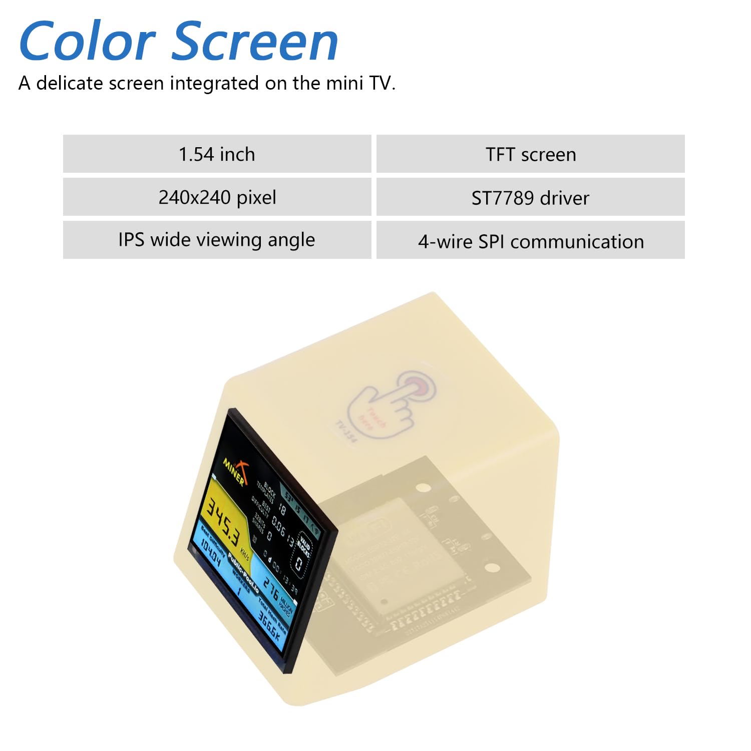 FREENOVE Bitcoin Miner Solo Lottery Miner Mini ESP32 TV, 1.54" Display 240x240 Pixel IPS Screen, Dual-core 32-bit 240 MHz Microcontroller WiFi+BT Touch Button Programmable, Code Tutorial - 5