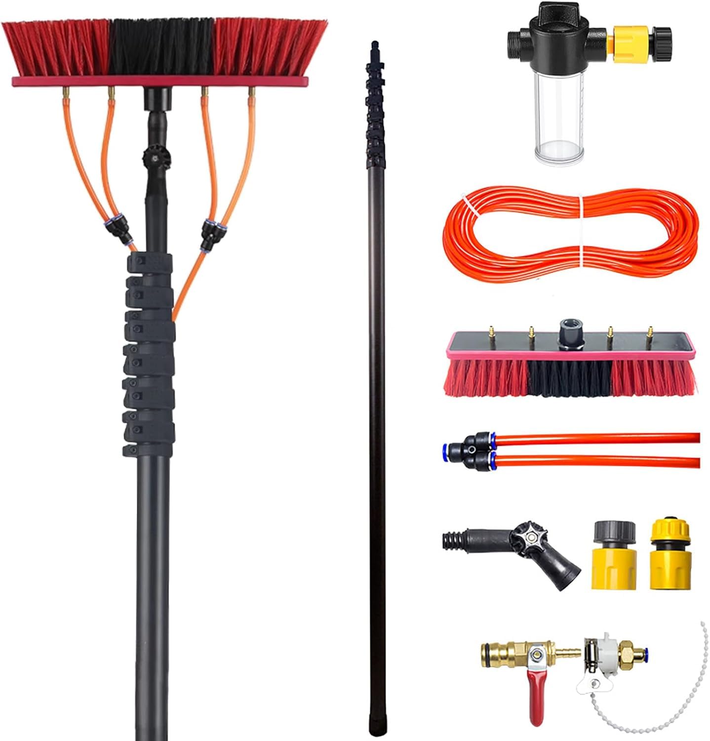 DLLDQBD Water Fed Pole Brush Kit, Solar Panel Window Cleaner Cleaning Brush & Pole Kit Extendable Outdoor Window Cleaner W/Hose Squeegee(Size:12M,Color:35cm Brush)