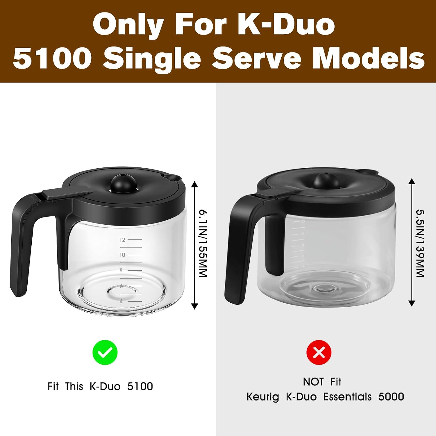 Coffee Maker 12-Cup Glass Coffee Pot Replacement Keurig K-Duo 5100 Single Serve K-Cup Pod & Carafe Coffee Maker (NOT Fit Other Keurig K-Duo Carafe Replacement)