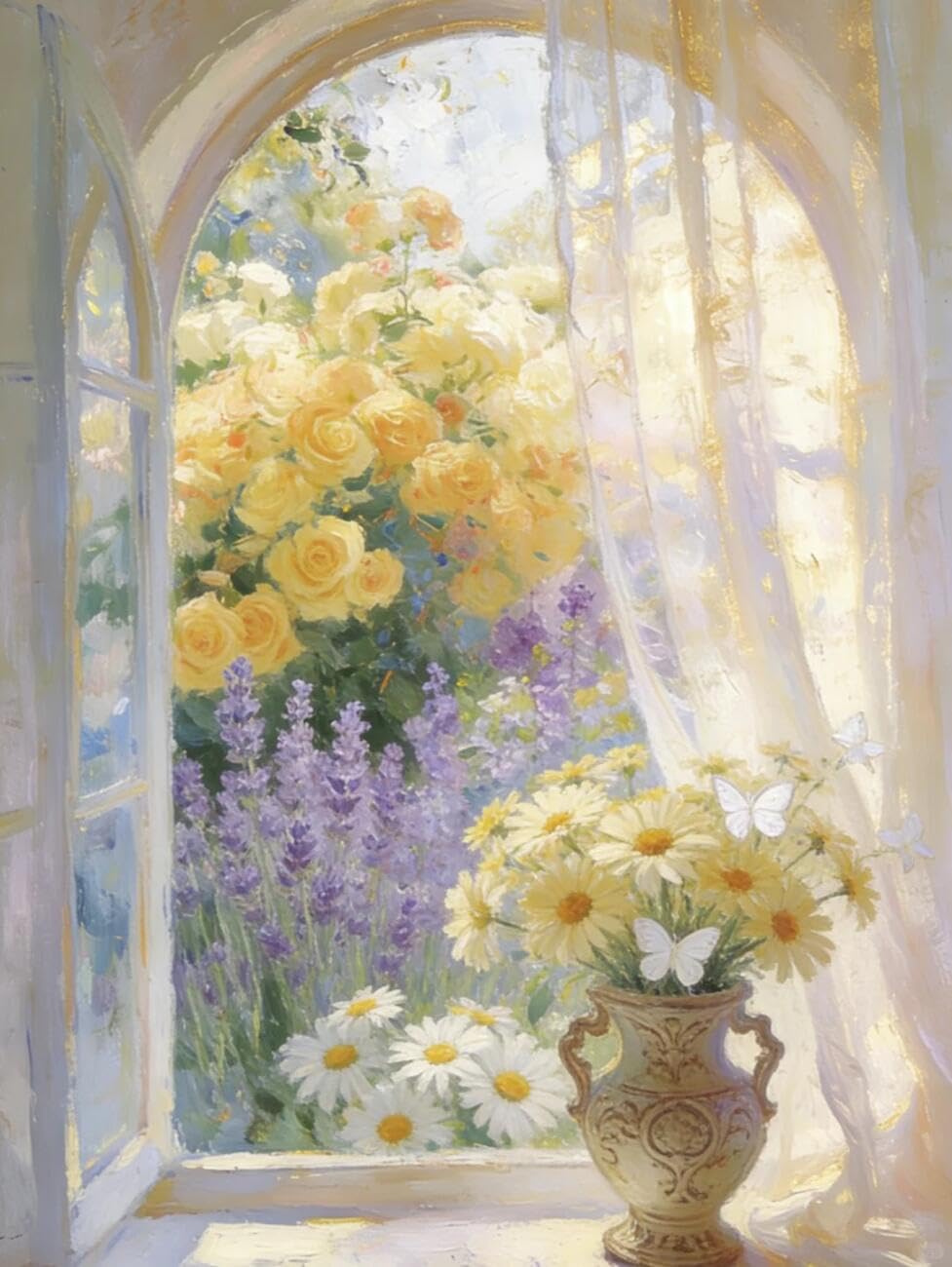 Henypt Cross Stitch Kit Flowers by the Window DIY Needlepoint Set for Adults Beginners with Accessories Handmade DIY/Gifts 14CT 60x80cm
