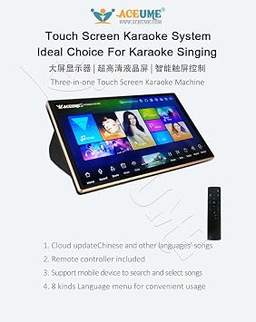 4TB HDD 70K Mandarin Cantonese English Vietnamese Songs 19 All in ONE Touch Screen Karaoke Player Select and Search Songs Touch Screen Player and Mobile Device