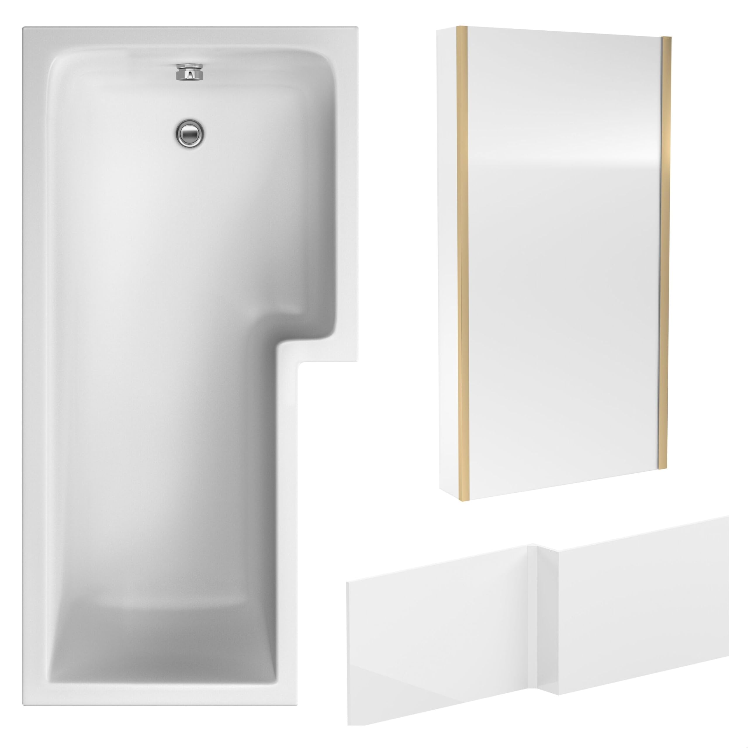 Balterley L Shape 1700X850 Shower Bath Set - Front Panel & Brushed Brass Fixed Return Screen, Right Hand