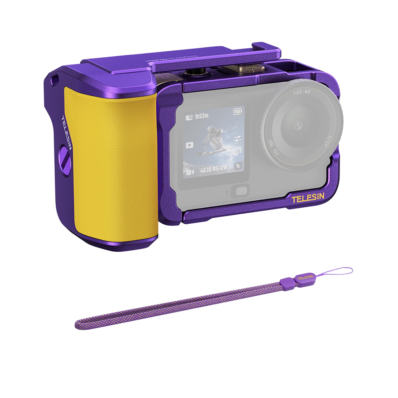 TELESIN Street Grip Kit per DJI Osmo Action 6 Viola Edizione Limitata | Gabbia Metallica Rabbit | Impugnatura con Pulsante a Bilanciere | Lega di Alluminio | Slot TF di Backup |Accesso Rapido Batteria