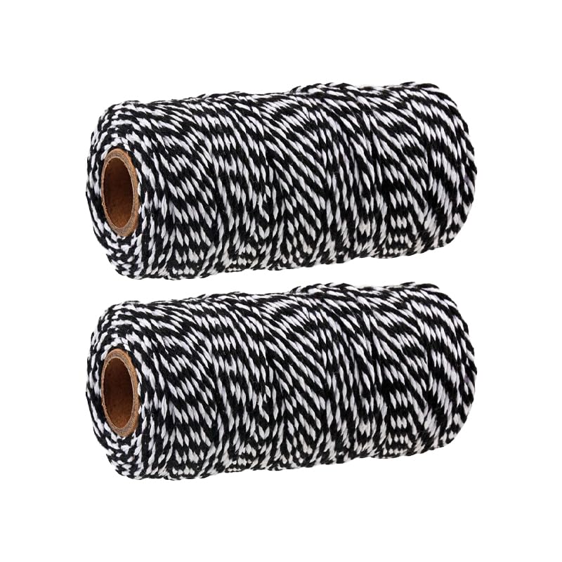 LannuMet 2MM Thick White&Black Twine Wrapping String for Christmas Decoration,Gift Packaging,Baking,Handicrafts,2 Rolls,Total 656 feet