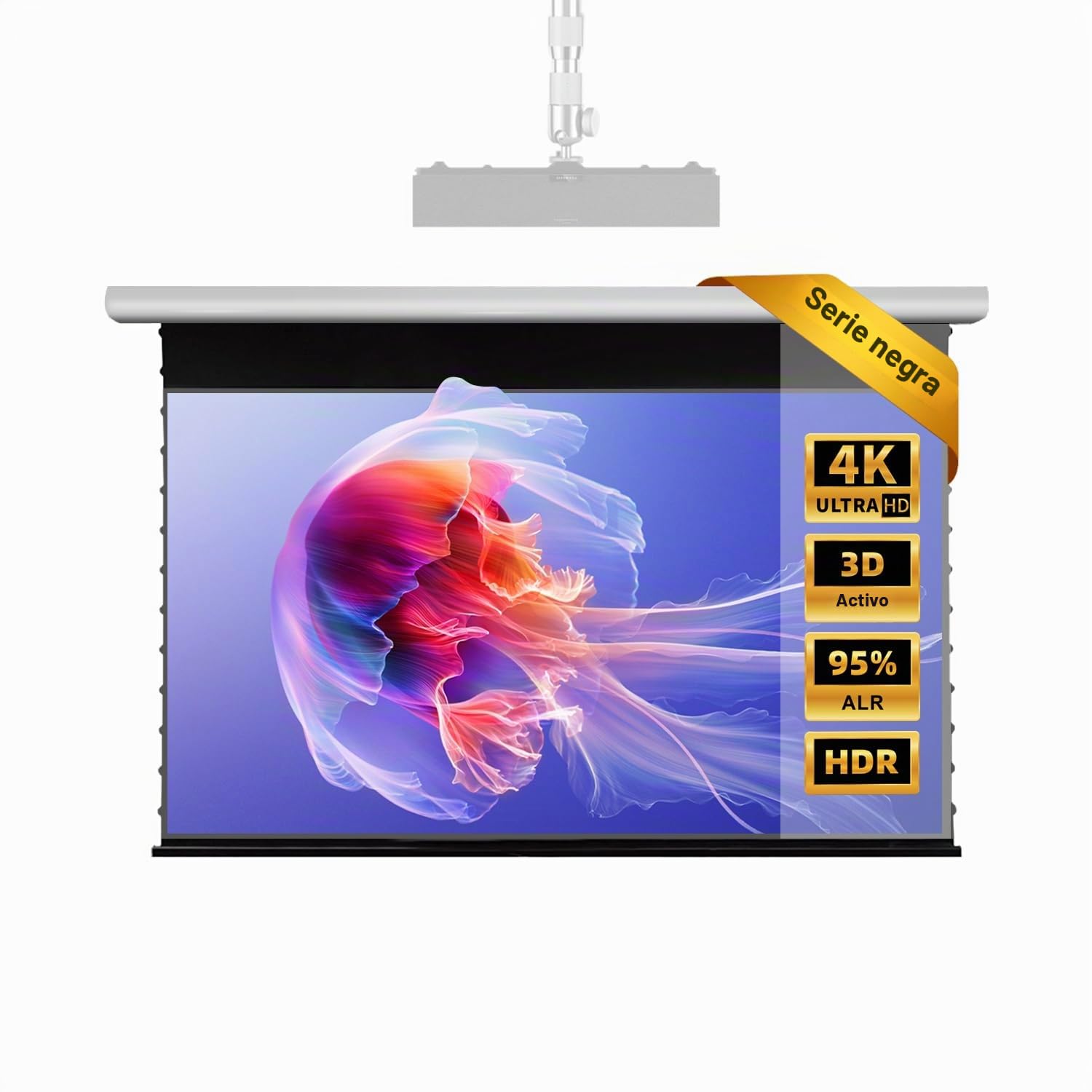 Pantalla ALR Motorizada Enrollable Proyector 120 Pulgadas | Para Proyector de Tiro Ultracorto,95% Rechazo de Luz Ambiental,Roll Down Eléctrica,4K/8K UHD,Montaje Techo/Pared,Cine en Casa