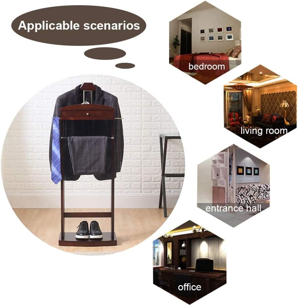 Freestanding Clothes Valet Stand with Sturdy Base, Brown/White - Floor Standing Clothes Organizer for Men Women with Trouser Bar and Tie Bar