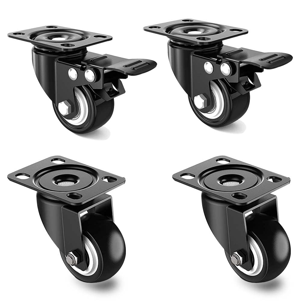 Volo 2 Inch Heavy Duty Caster with Polyurethane Wheels No Noise,Swivel Plate Casters with Dual Brake for Cart Furniture Industrial Workbench (Set of 4) Color : Black